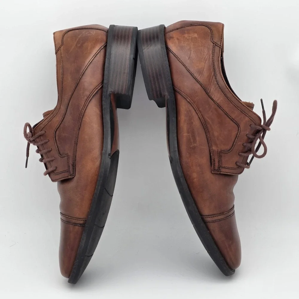 Johnston‎ & Murphy Derby Shoes Mens 8.5 Brown Leather Cap Toe Oxford Timeless